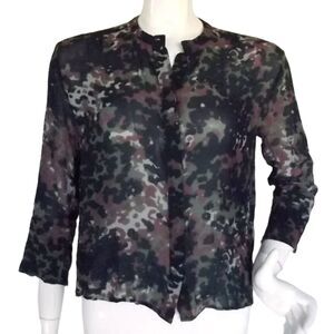 SAMSOE SAMSOE Blouse, M, Elm shirt, Camo, Buttons, 3/4 sleeves, Green/Purple